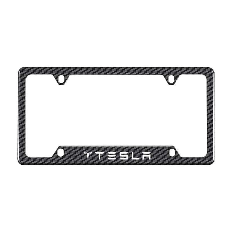 Tesla Carbon Fiber License Plate Frame 4 Holes Tire Valve Caps
