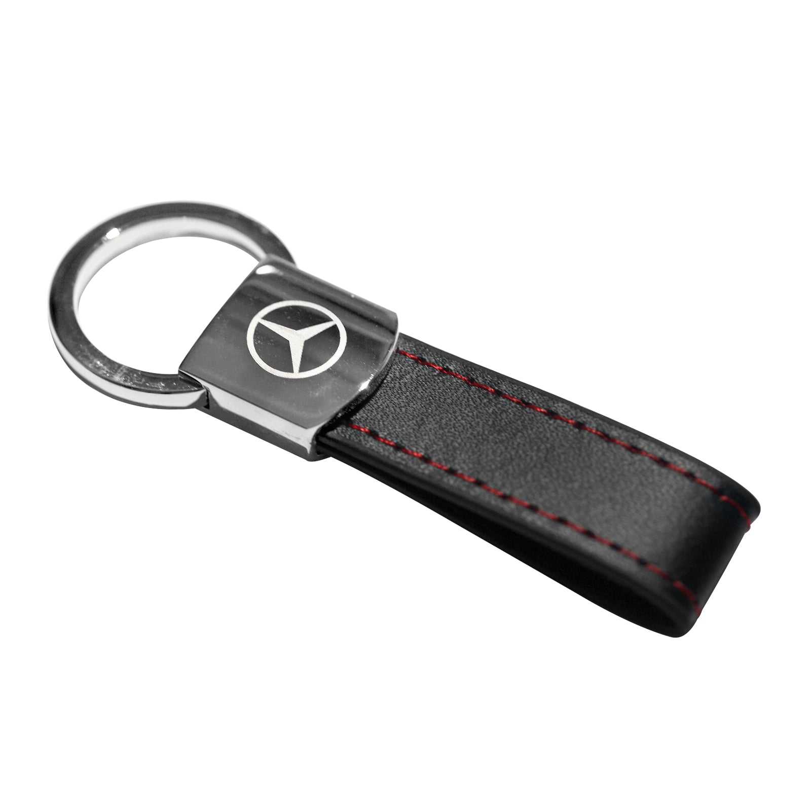 Mercedes Benz Black Leather Red Stitches Metal Keychain - Tire Valve ...