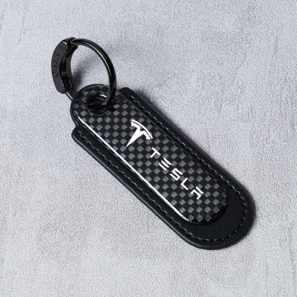 Tesla Rings Real Carbon Fiber With Black Leather Keychain