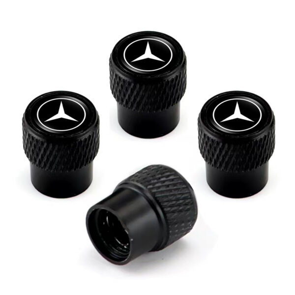 Tire Valve Stem Caps - Mercedes Benz Black Laser Engraved Tire Valve Stem Caps - Total 5 Caps