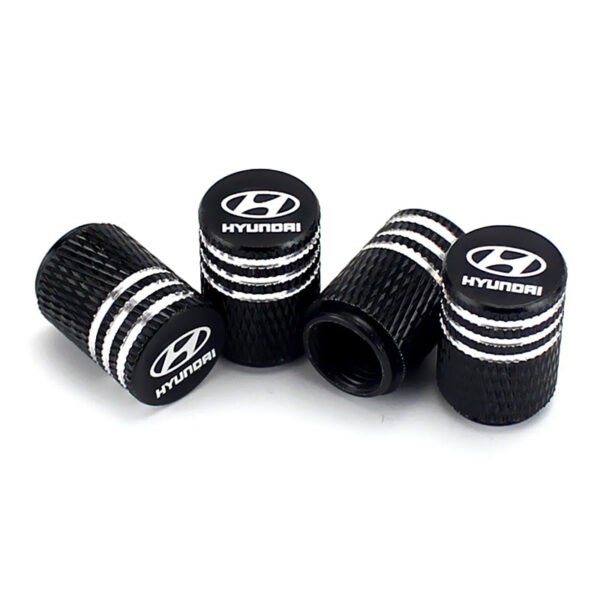 Valve Caps - Hyundai Laser Engraved Black Tire Valve Caps - Extra Spare Cap Total 5 Caps