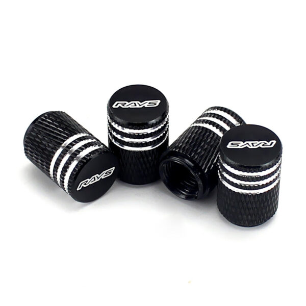 Rays Black Laser Engraved Tire Valve Caps