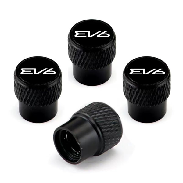 Tire Valve Stem Caps - KIA EV6 Black Laser Engraved - Total 5 Caps