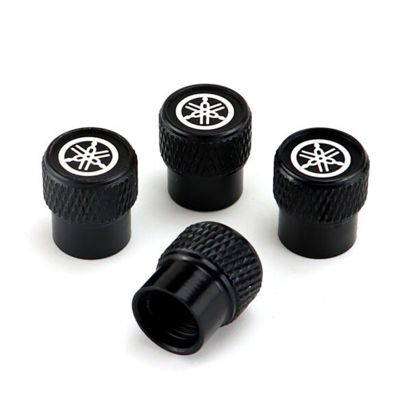 valve stem caps - Yamaha Black Laser Engraved Tire Valve Stem Caps - Total 5 Caps