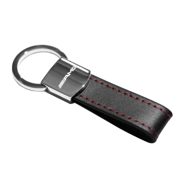 AMG Black Leather Red Stitches Metal Keychain - Online