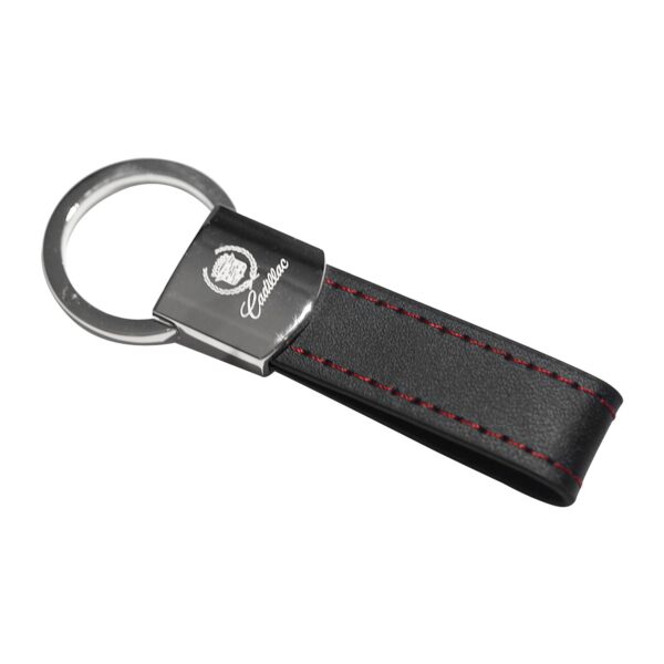 Cadillac Black Leather Red Stitches Metal Keychain - Buy Now