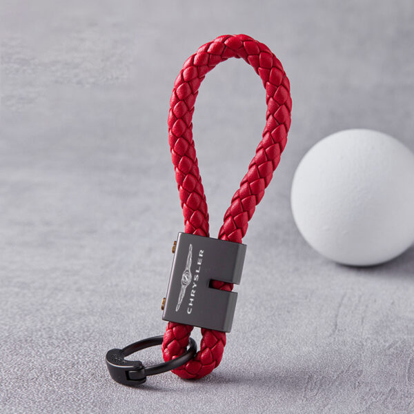 Red Keychain - Chrysler Red Braided Leather Stainless Steel Keychain