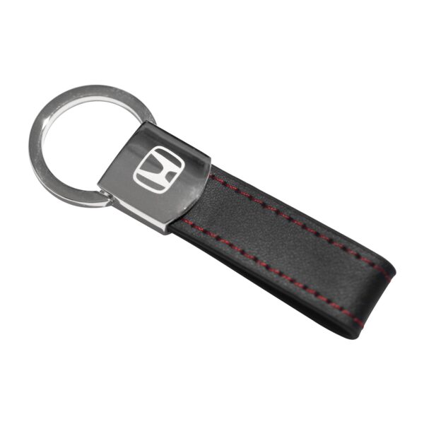 Honda keychain Black Leather Red Stitches Metal Keychain.