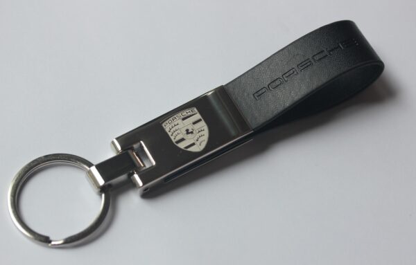 Porsche Keychain Leather Chrome Metal Keychain - key chain