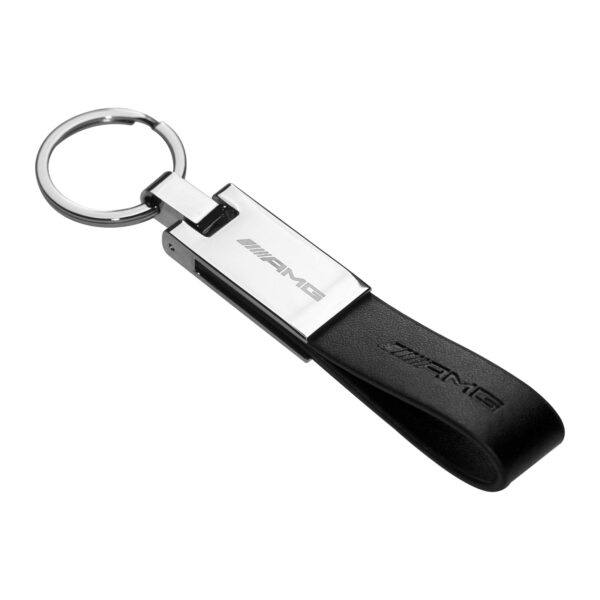 AMG keychain - AMG Leather Chrome Metal Keychain