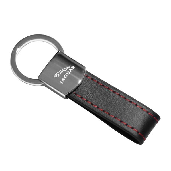 Jaguar Black Leather Red Stitches Metal Keychain | Buy Now