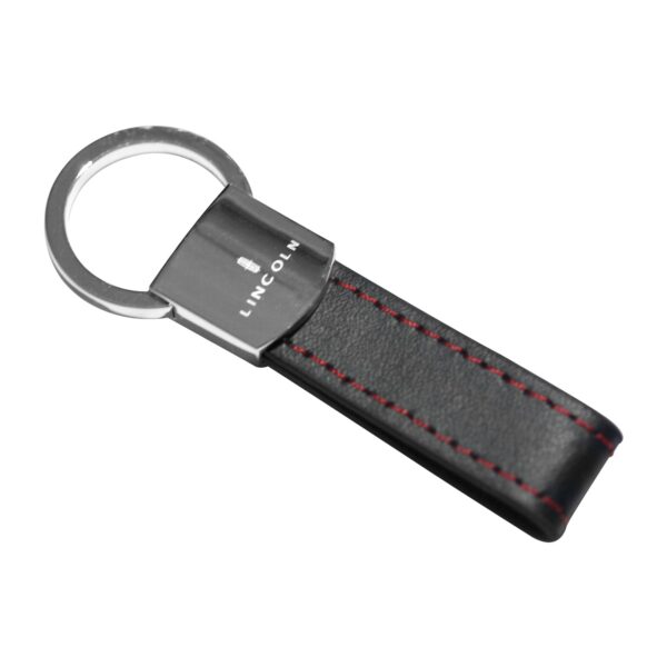 Lincoln key chain Black Leather Red Stitches Metal Keychain