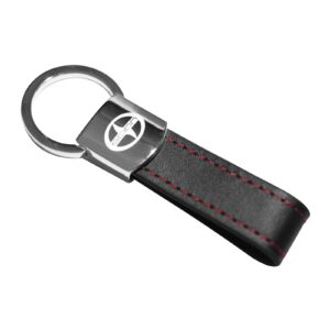 Scion keychain Black Leather Red Stitches Metal Keychain