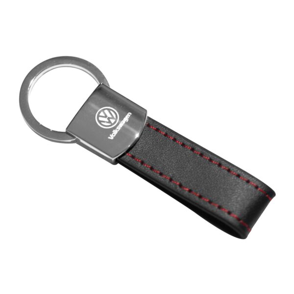 Volkswagen keychain - Volkswagen Black Leather Red Stitches Metal Keychain