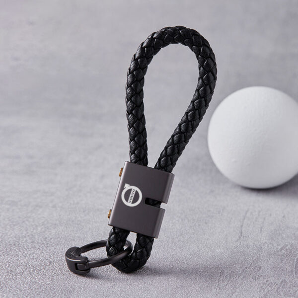 Volvo keychain Black Braided Leather Stainless Steel