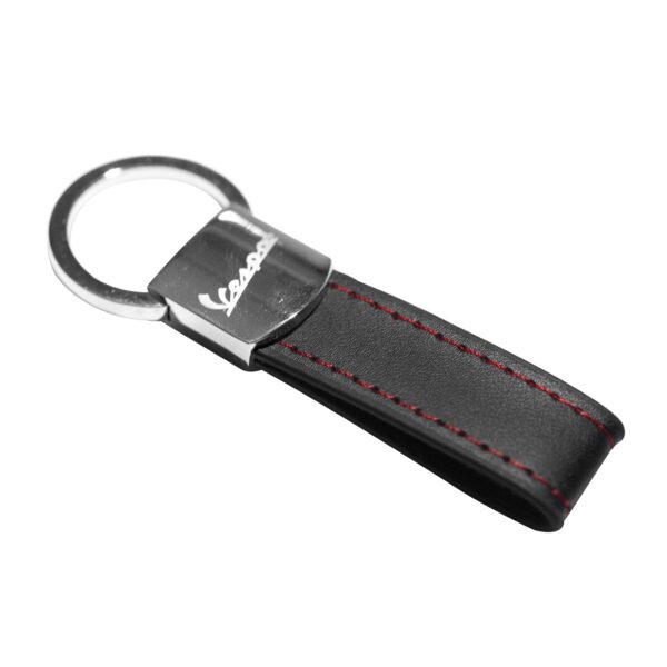 Vespa keychain Black Leather Red Stitches Metal Keychain