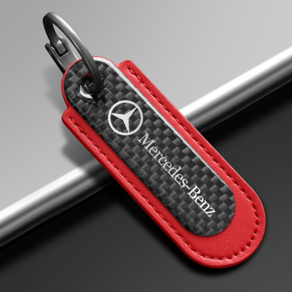 Mercedes keychain Real Carbon Fiber With Red Leather Color