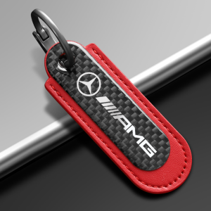 AMG keychain Real Carbon Fiber With Red Leather