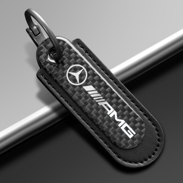 AMG keychain - Real Carbon Fiber With Black Leather Keychain