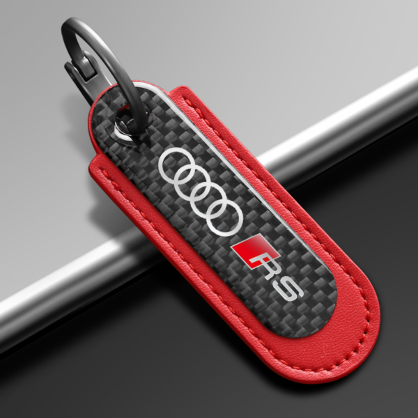 Audi Key chain RS Real Carbon Fiber With Red Leather Keychain.