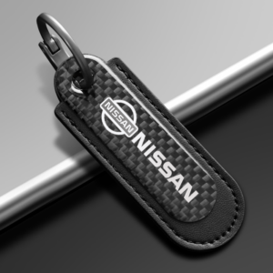 Nissan Real Carbon Fiber With Black Leather Keychain