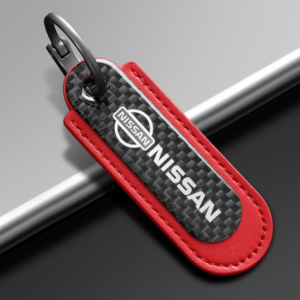 Nissan Real Carbon Fiber With Red Leather Keychain