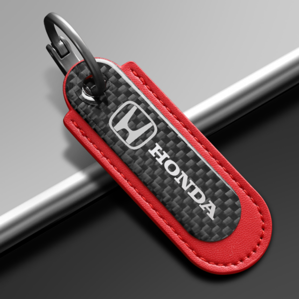 Honda Real Carbon Fiber With Red Leather Keychain