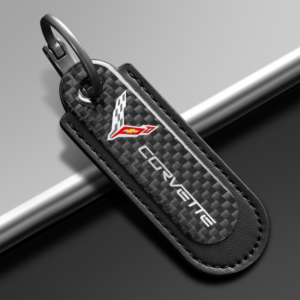 Leather Keychain - Chevrolet Corvette C8 Carbon Fiber Black Leather Keychain