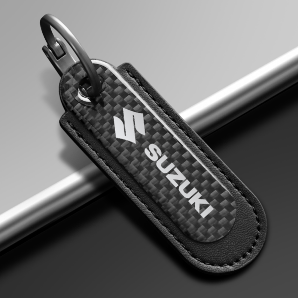 Leather Keychain for Suzuki Carbon Fiber Black Leather Keychain.