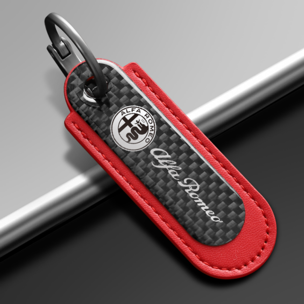 Leather Keychain For Alfa Romeo Carbon Fiber Red Leather Keychain.