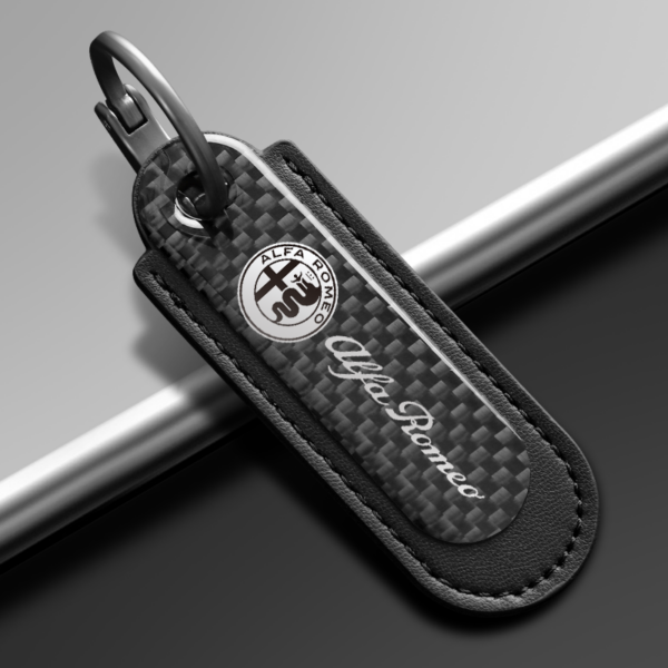 Leather Keychain For Alfa Romeo Carbon Fiber Black Leather Keychain.