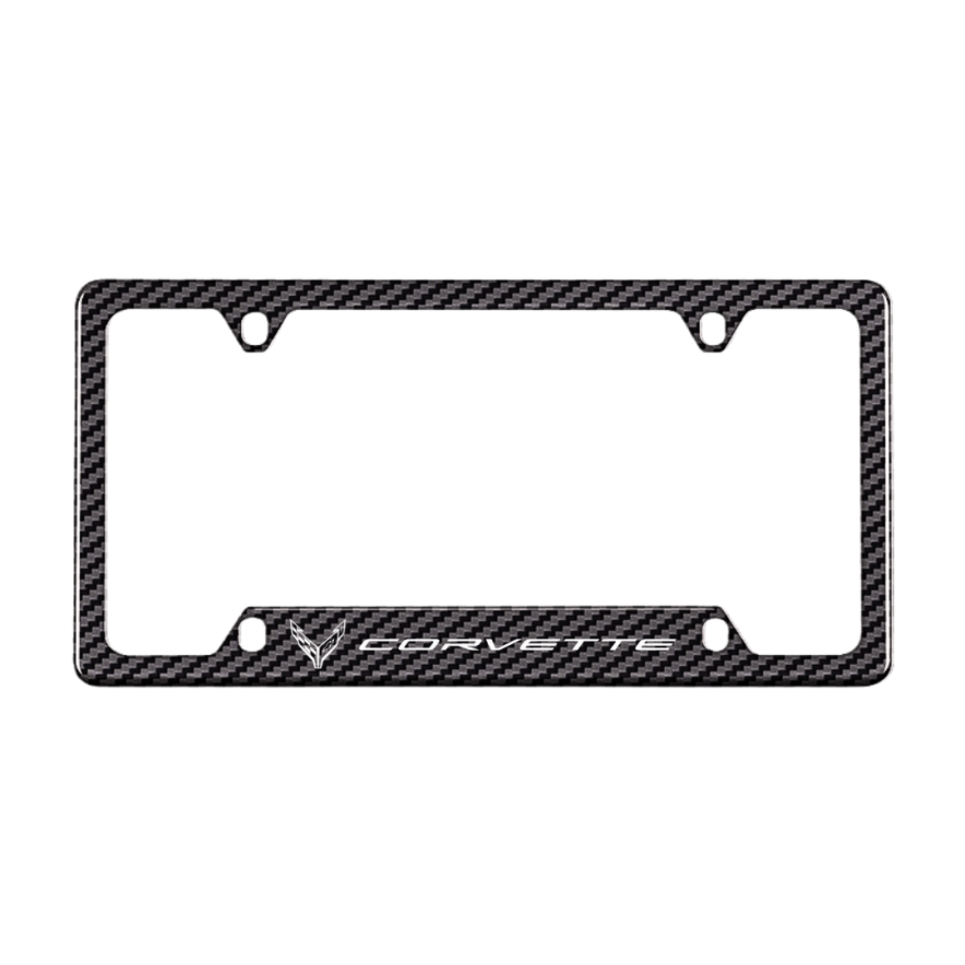 Reflective Corvette C8 Silhouette Carbon Fiber License Plate Frame – Black