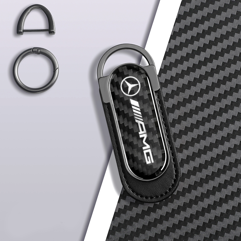 AMG Mercedes Benz Carbon Fiber With Metal Black Leather Keychain - Tire ...