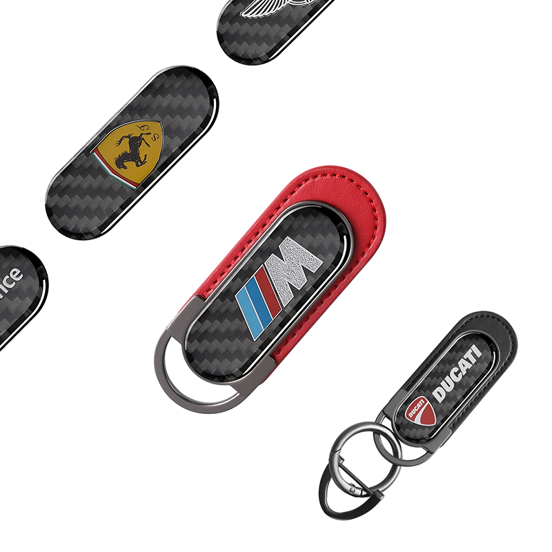 AMG Real Carbon Fiber With Metal Black Leather Keychain - Image 2