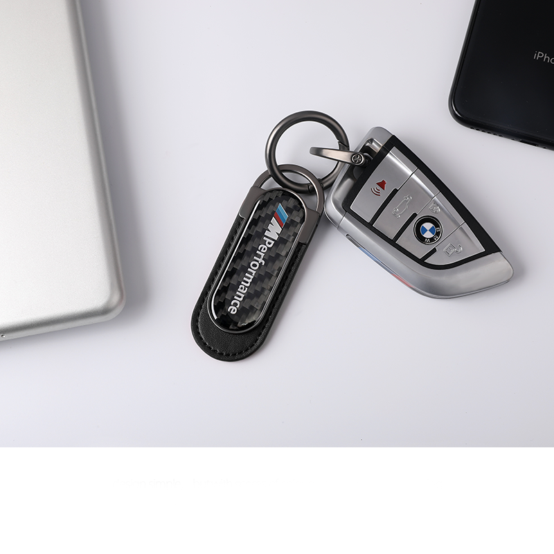 AMG Real Carbon Fiber With Metal Black Leather Keychain - Image 3